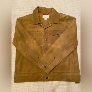 Filson Short Unlined Cruiser Jacket, tin cloth, Seattle fit, men size L, tan